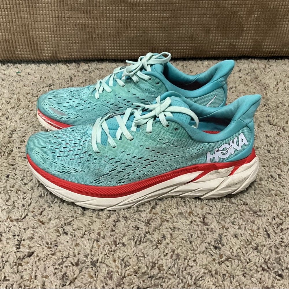 Hoka Women's Teal and Red Athletic Shoes 9B